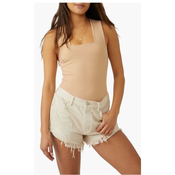 Free People She's So Sleek Square Neck Bodysuit Nude M - Picture 1 of 7